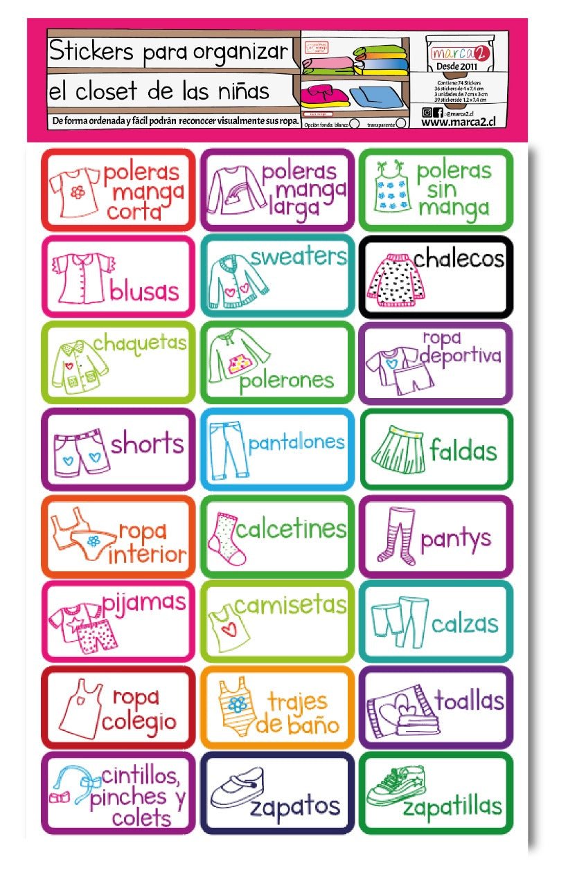Stickers para organizar CLOSET DE NIÑAS - Marca2