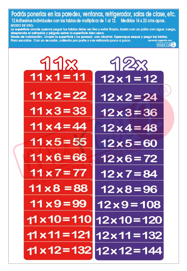 Tablas de multiplicar adhesivas - Marca2